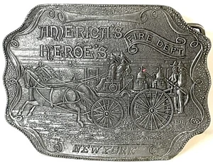 New York Feuerwehr Gürtelschnalle Feuerwehrwagen Americas Heroes Vintage 70er Jahre Zinn - Bild 1 von 7
