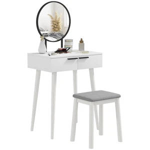 HOMCOM Dressing Table Vanity Set Make Up Desk with Mirror & Stool White - Picture 1 of 11