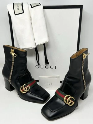 GUCCI 432063 GG Marmont Monograma Cuero Negro Botines - EE. UU. 6.5 / INT 36.5 Foto 1 de 4