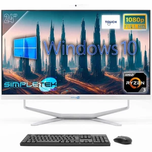 PC All IN One 24 " FHD Touchscreen Win10 AMD Ryzen 3 8gb 120gb Fixed Webcam 2k - Picture 1 of 9