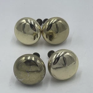 Lot Of 4 Heavy Solid Brass Knobs Vintage Cabinet Door Pulls Round W/ Hardware - Picture 1 of 3
