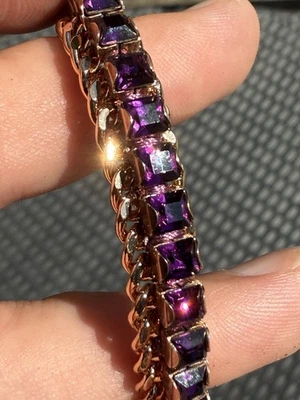 Henri Bendel Bracelet Amethyst Purple Glass Bronze Chain Designer Jewelry Brass - Image 1 of 4