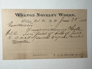 1888 Walton Delaware County NY WALTON NOVELTY WORKS Postcard Vtg J.O. Barlow Co - Picture 1 of 7