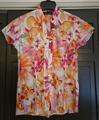 Camisa Lemon Grass Studio feminina S multicolorida manga curta floral botão frontal - Imagem 1 de 4