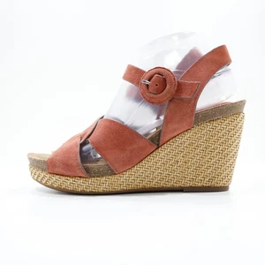 Sofft Casidy Rust Red Leather 3.5" Woven Wedge Heel Sandals - 9 NWOB - Picture 1 of 7