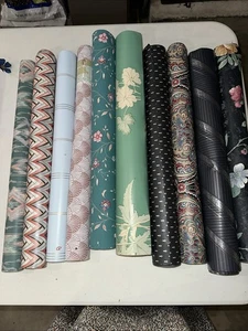 Mixed Lot of Vintage 9 Rolls Of Wallpapers Mixed Patterns LOOK! Not Full Rolls - Picture 1 of 11