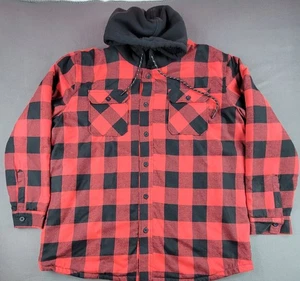 Airwalk Men's 5XL Red/black Plaid Thick Flannel Button-Up With Hood - Picture 1 of 10