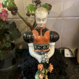 Antique Herend Large Porcelain Pin Cushion Half Doll With Base And Dress Rare - Picture 1 of 7