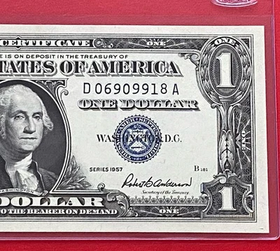 1957 $1 Dollar Silver Certificate (Blue Seal) Block D-A , Uncirculated - Image 1 of 3