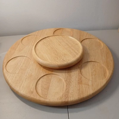 Large Vintage Hardwood Oak LAZY SUSAN Divided Platter Kitchen Organizer 18” - Image 1 of 4