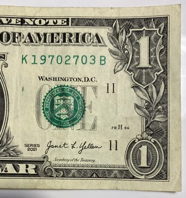 March 27, 1970 Birthday Date Note Fancy Serial Number One Dollar Bill K19702703 - Image 1 of 4