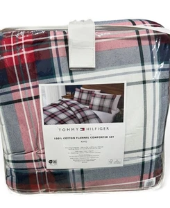 "Juego de edredón Tommy Hilfiger de franela de algodón a cuadros King 108""x96""" - Imagen 1 de 2
