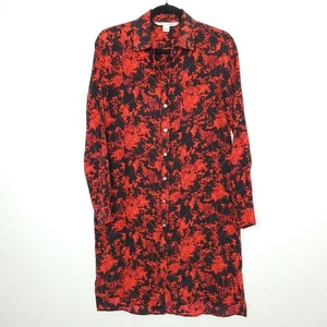 Diane Von Furstenburg Dress Womens 4 DVF Prita Shirt Floral Daze Black Red Silk - Picture 1 of 10