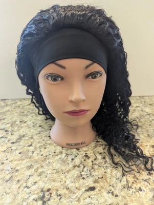 XSY Women's Human Hair Wig 18" Curly with Headband Black - Image 1 of 4