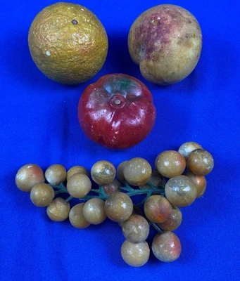 Винтажный ЛОТ Итальянский Камень Алебастровый Мрамор Реалистичный Фруктовый Персик Оранжевый Помидор Виноград - Изображение 1 из 4