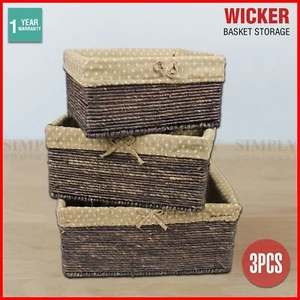 Wicker Cane Baskets Set Storage Box Small Medium Large Vintage Antique Picnic 3P - Picture 1 of 7