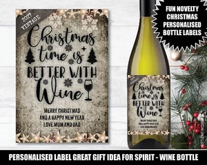 Botella personalizada estilo antiguo etiqueta de Navidad vino tinto blanco 218 - Imagen 1 de 6