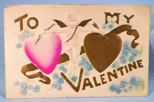 Postal de San Valentín corazones de Cupido en relieve vintage #62 - Imagen 1 de 4