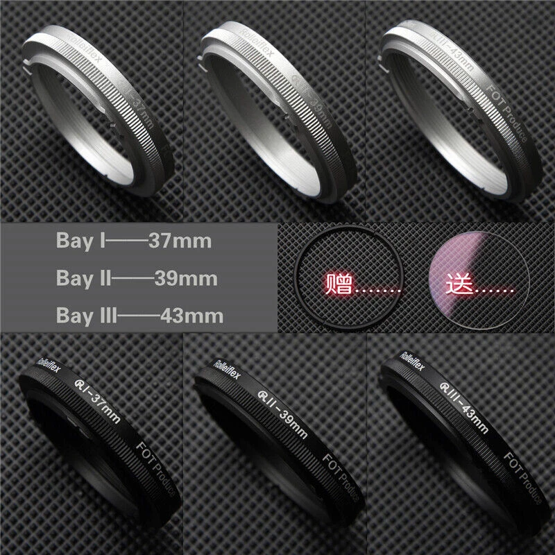 New Rolleiflex Rolleicord Bay I Bay II Bay III UV Lens Filter Silver Black Ring - Image 1 of 4