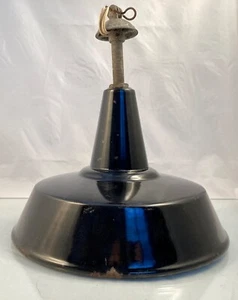 RARE Italian FONTANA ARTE 1965 Black Enamel Industrial Suspension Lamp d. 31cm - Picture 1 of 9