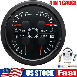 85mm 4 In 1 Gauge Fuel Level 240-33ohm Water Temp Oil Pressure Volt For Boat Car - Picture 1 of 16