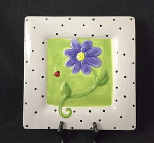 FIB Burton And Burton Ceramic Pottery Plate Lady Bug Polka Dots Purple Flower - Picture 1 of 3