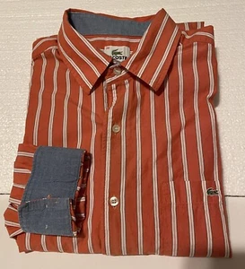 LACOSTE Men’s Long Sleeve Orange Stripe Button Up Shirt Size 39 (S-M) - Picture 1 of 8