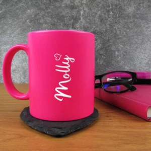 PERSONALISED Pink Neon 310ml Ceramic Coffee Mug ‘Queen of Nails & Sales’ Tea Cup - Picture 1 of 11