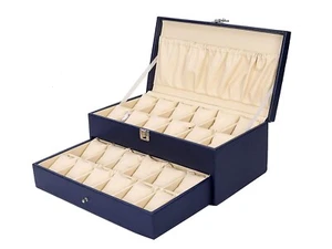 Watch Box Organizer 24 Slot Watches Storage Leather Case Jewelry Box Travel Gift - Picture 1 of 5