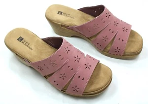 White Mountain Women's Size 9W Slide Sandals Nubuck Leather Pink WM103 NEW w/Box - Picture 1 of 18