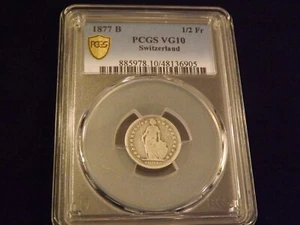 1877-B 1/2 Fr Switzerland PCGS VG 10 - Picture 1 of 2