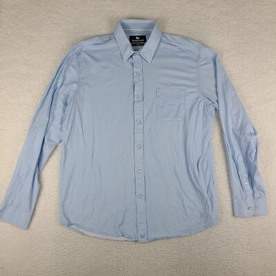 Camisa de vestir de tela Butter para hombre XL azul blanco a rayas ajuste regular abotonada GC Foto 1 de 4