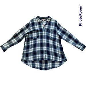 Neu mit Etikett Philosophy Damenbluse blau & grün kariert Knopfleiste hoher niedriger Saum – Größe 1X - Bild 1 von 12