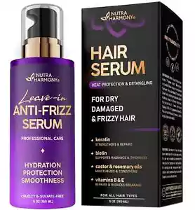 Hydrating Hair Serum Frizzy Damaged Hair Biotin Castor Oil Rosemary Oil 5 Oz* - Picture 1 of 2