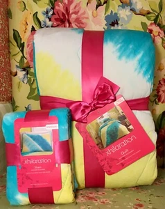 Boho Chic Hippie Tie Dye 2pc Quilt Sham Bedding TWIN XL Bed Set Blue Yellow - Picture 1 of 12