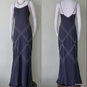 SUE WONG NOCTURN Black Silk Chiffon Beaded Slip Maxi Dress Gown Size 6 - Imagen 1 de 12