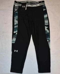 Under Armour Girls' HeatGear Printed Ankle Crop Small 1366857 002 Black/Teal NWT - Picture 1 of 3