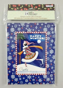 Mary Engelbreit ME Happy Winter Holiday Eisläufer Notizkarte Schreibwaren Set NEU - Bild 1 von 5