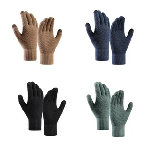 Men Knitted Crochet Full Finger Winter Glove Touch Screen Cycling Driving Gloves - Picture 1 of 6