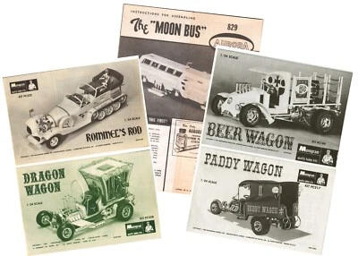 SET of 5 VINTAGE MODEL KIT Instruction Sheets 1960s The MOON BUS / ROMMEL'S ROD - Image 1 of 4
