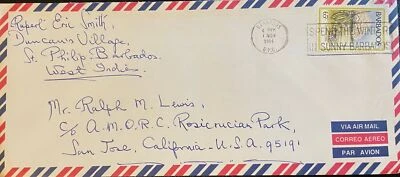 1984 年巴多斯 #637 带标语取消封面至美国;圣诞节,鲜花局部*d — 第 1/2 张图片