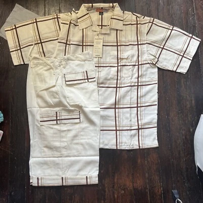 Regal Wear Shirt & Cargo Shorts 100% Polyester Button Up XL Plaid New W/ Tags - Image 1 of 4