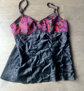Josie Natori Seide Schlaf Tank verstellbare Träger schwarz rot Blumen Damen Small - Bild 1 von 7