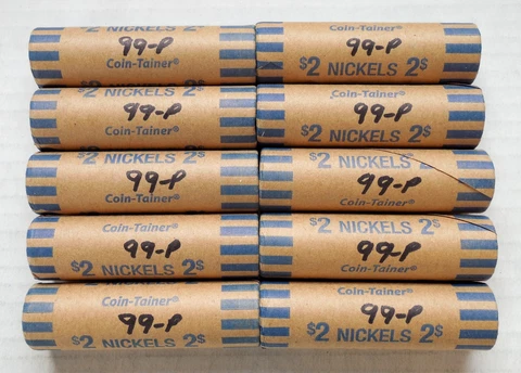 Lot of 10 - 1999-P - Jefferson Nickels - Jefferson Nickel Rolls - 5¢ - UNC Cover