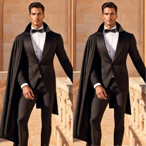 Fashion Groom Wedding Suits with Detachable Cloak 2 Pieces Slim Fit for Banquet - Picture 1 of 19