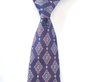 Paul Fredrick Purple, Blue, White & Rust Print Men's 100% Silk 3 1/8" x 58 1/2" - Picture 1 of 7