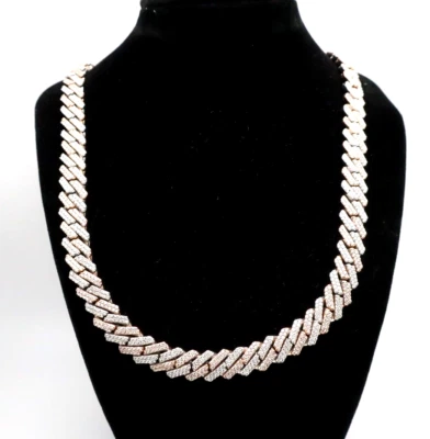 COLLAR CADENA ESLABONES CUBANOS ORO BLANCO Y ROSA 10K 11,5MM 18,63ct DIAMANTE 22" 200gr Foto 1 de 4