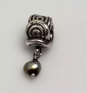 Pandora Sterling Silver Grey Pearl Oxy Swirl Dangle Charm Bead 790281 - Picture 1 of 6