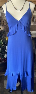 Lulu's Island Time Royal Blue Midi Dress Small Ruffles  V Neck Spaghetti Strap