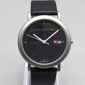 A.B.Art Watch 35mm Men Silver Tone Swiss Date Leather Series A New Battery - Picture 1 of 16